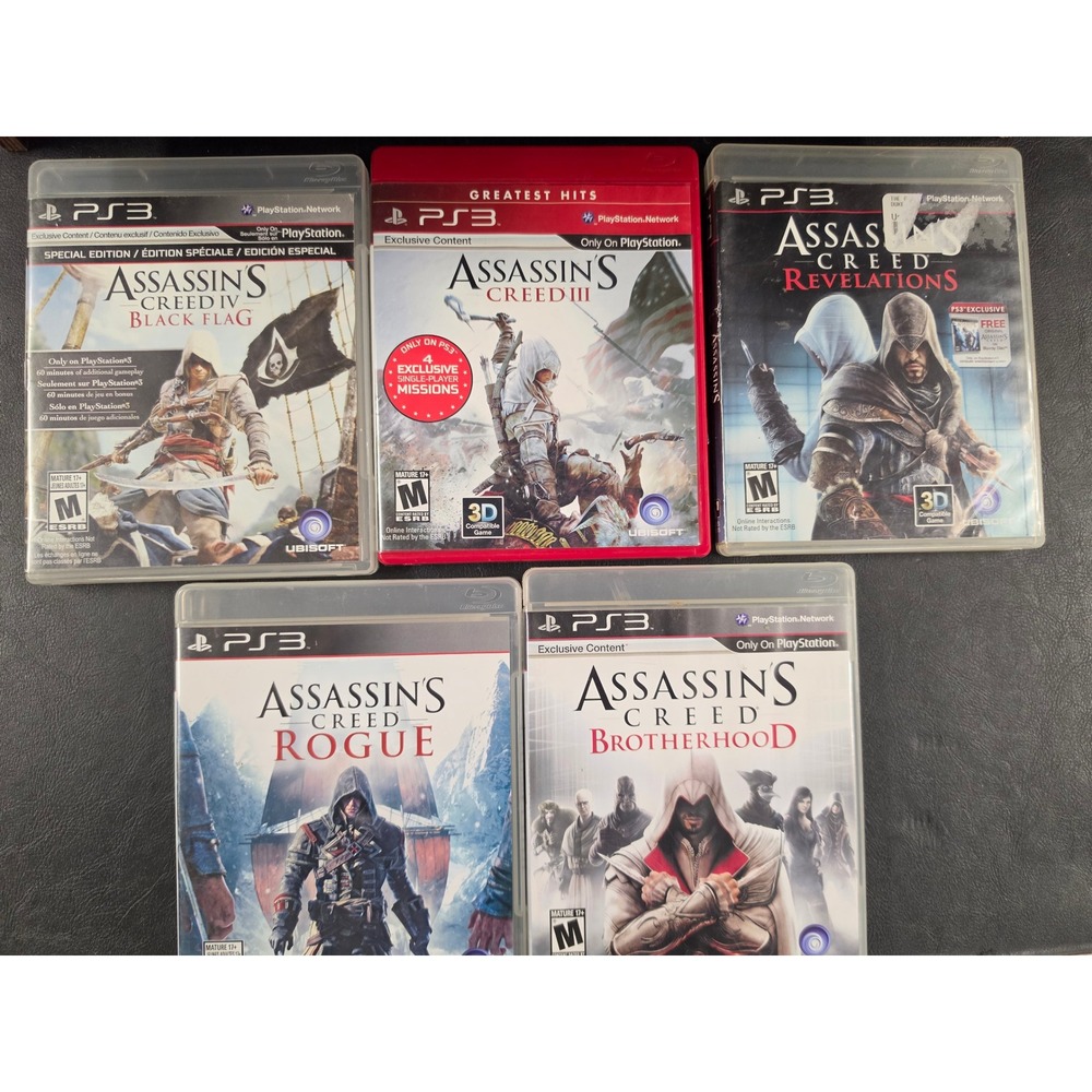 Assassins Creed PS3 Game Lot Black Flag Rogue III Revelations Brotherhood 5 Game